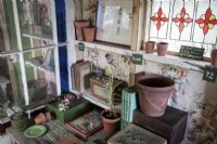 Decorated Potting shed bench with gardening books