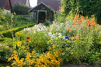 Cottage garden with bedding plants and herbs 