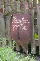 Herb garden sign made from old spade blade 