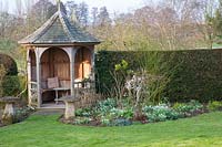 Pavilion with snowdrops, Galanthus 