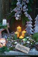 Advent wreath made of tree bark and moss 