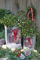 Nostalgic Christmas bag filled with mistletoe, Viscum album 