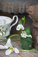 Small felt doll with snowdrops, Galanthus 