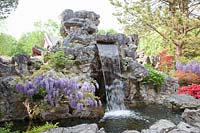 Chinese garden with waterfall 