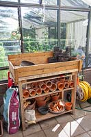 Self-made work table in the greenhouse 