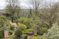 View over garden from the Belvedere. April. Spring. 